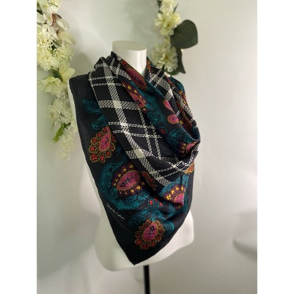 Vintage 1970s Square Diane von Furstenberg Silk Scarf Vibrant Black Multi 42" - Picture 10 of 16